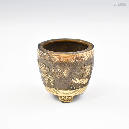 HUWENMING MARK GILT BRONZE CENSER