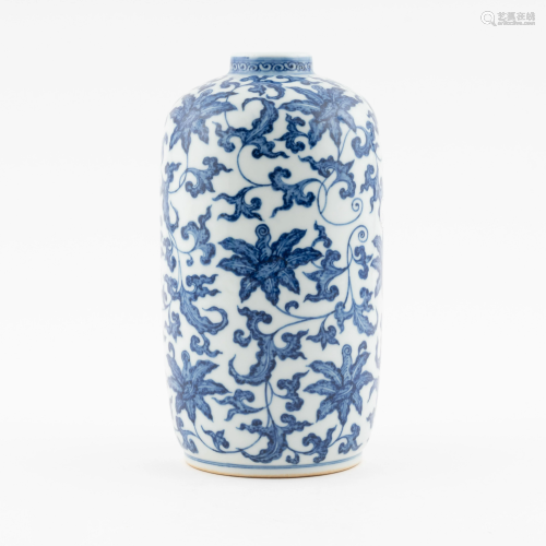 QING BLUE & WHITE SCROLLING FLORAL MEIPING…
