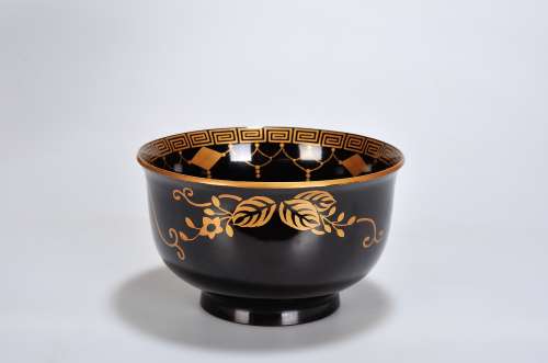 日本大漆金莳绘山水纹碗