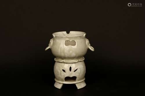 a chinese white glazed porcelain flat tripod incense burner