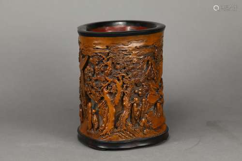 a chinese bamboo brush pot