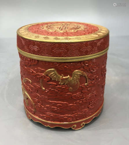 Qianlong carved porcelain drawing gold cover pot in Qing Dynasty