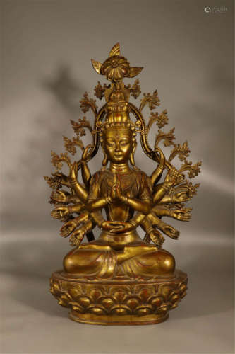 Qing Dynasty bronze gilded thousand hands Guanyin