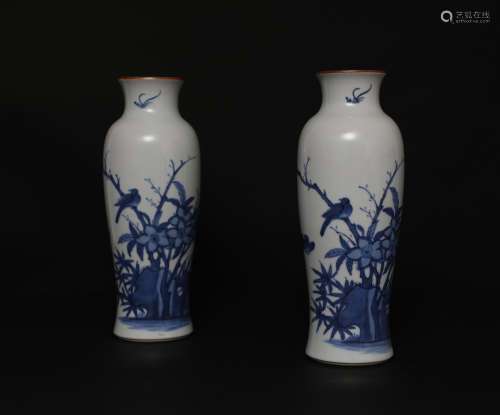 Pair Blue and White Sleeve Vases Shunzhi Period