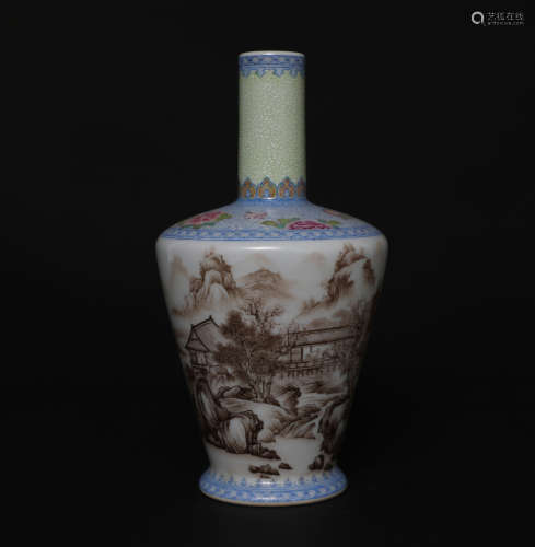 A Falangcai Figures in Landscape Vase Yongzheng Period