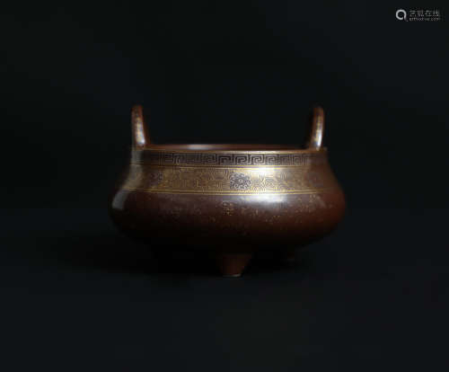 An Aubergine Glazed Censer Yongzheng Period