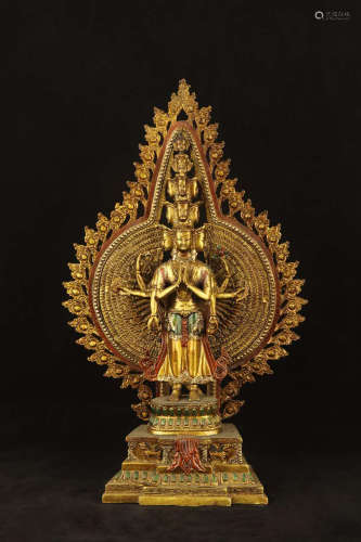 Bronze gilded Qianshou Guanyin in Qing Dynasty