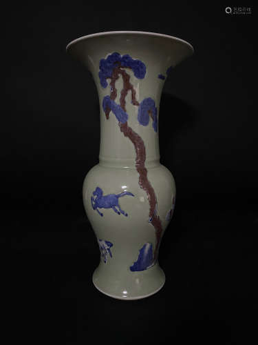 A Celadon Ground and Underglaze Blue Yen-yen Vase Qing Dynasty