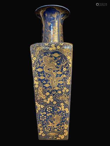 A Blue Ground and Gilt Vase Kangxi Period