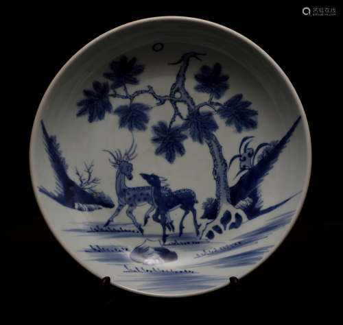 Yongzheng blue and white double deer map in Qing Dynasty