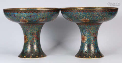PAIR OF CLOISONNE PLATE WITH DRAGON&FLOWER PATTERN