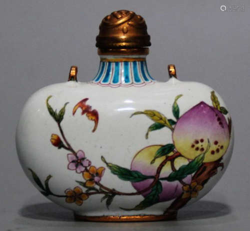 A ENAMELED GLAZE SNUFF BOTTLE EMBEDDED WITH COPPER