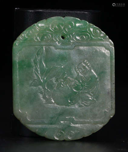 A JADEITE TABLET CARVED WITH STORY