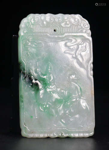 A JADEITE TABLET CARVED WITH STORY PATTERN