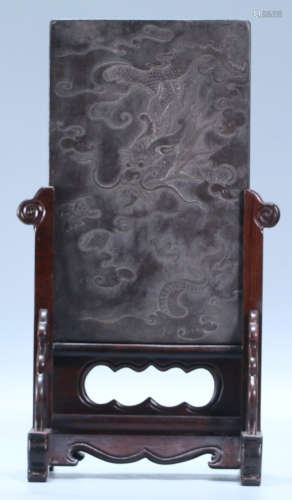 A DUAN STONE SCREEN CARVED WITH DRAGON PATTERN