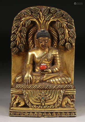 A GILT BRONZE PHARMACIST BUDDHA STATUE