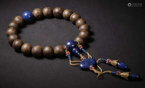 A CHENXIANG WOOD&LAZULI STRING BRACELET