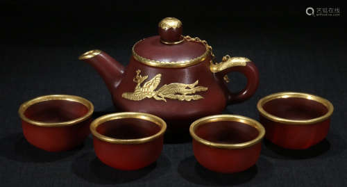 SET OF AGATE CARVED POT&CUP