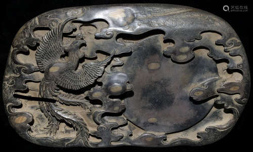 A DUAN STONE CARVED PHOENIX PATTERN INK SLAB