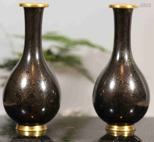 PAIR OF CLOISONNE CASTED VASES