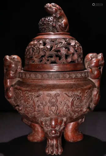 A BAMBOO CARVED DOUBLE EAR CENSER
