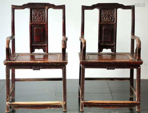 PAIR OF YU WOOD CARVED CHAIRS