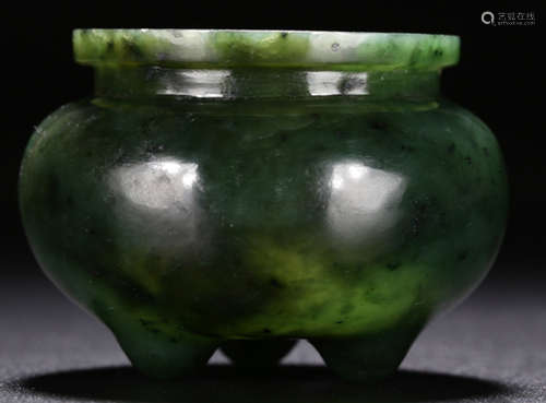 A XINJIANG HETIAN JASPER CARVED TRIPOD CENSER