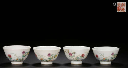 SET OF FAMILLE ROSE GLAZE FLORAL PATTERN CUPS