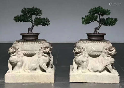 PAIR OF QING STONE CARVED ORNAMENT