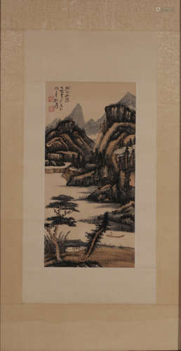 A LANDSCAPE VERTICAL AXIS PAINTING BY ZHANGDAQIAN