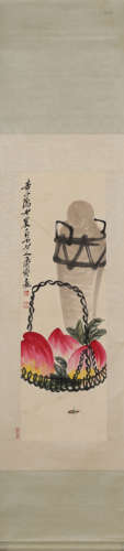 AN AUSPICIOUS VERTICAL AXIS PAINTING BY QIBAISHI