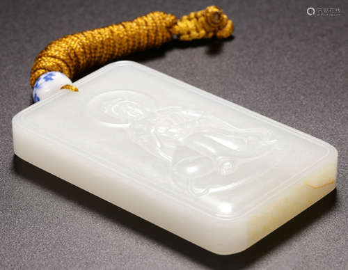 A XINJIANG HETIAN JADE GUANYIN PATTERN TABLET