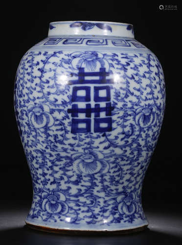 A BLUE&WHITE GLAZE AUSPICIOUS PATTERN JAR