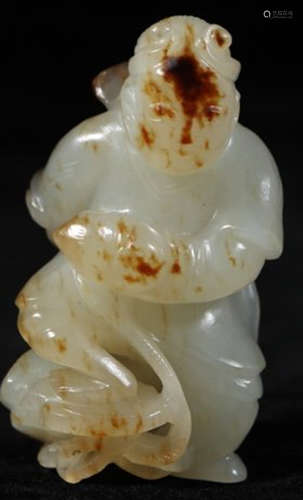 A HETIAN WHITE JADE FIGURE STORY SHAPE PENDANT