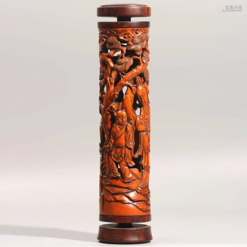 A Chinese Figure Pattern Boxwood Incense tube