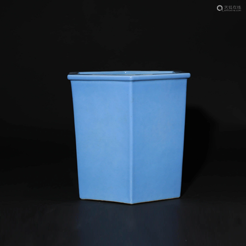 A Chinese Altar Blue Glazed Porcelain Hexagon Vase