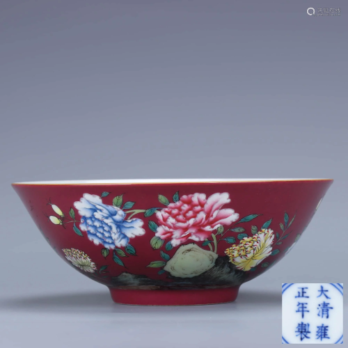 A Chinese Carmine Floral Porcelain Bowl