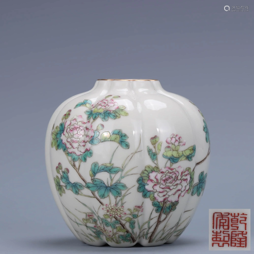A Chinese Famille Rose Floral Porcelain Melon Shaped