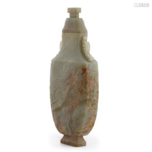 Chinese Grayish Celadon Jade Carved Vase 