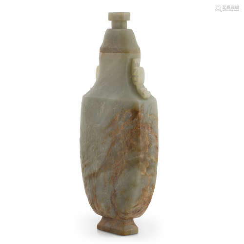 Chinese Grayish Celadon Jade Carved Vase 