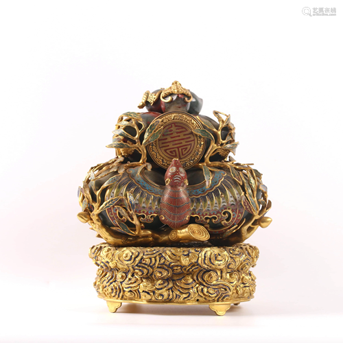 A Chinese Gild bronze Enamel Peach Ornament