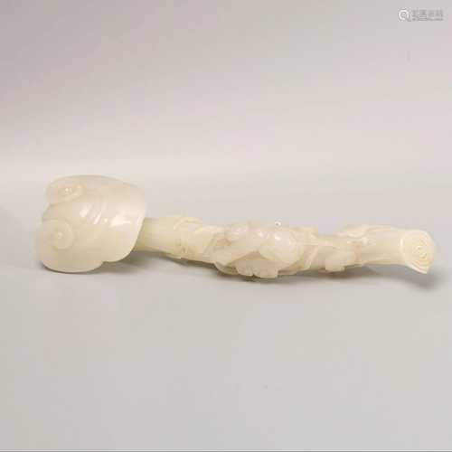 A Chinese White Jade Carved Ruyi Ornament