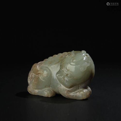 A Chinese Hetian Jade Carved unicorn Ornament