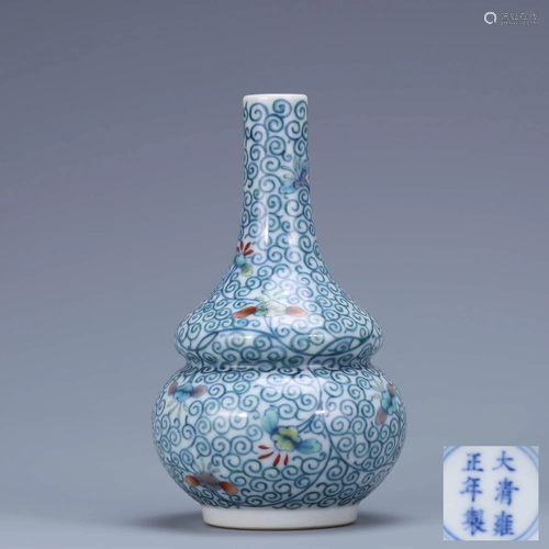 A Chinese Doucai Floral Porcelain Gourd-shaped Vase