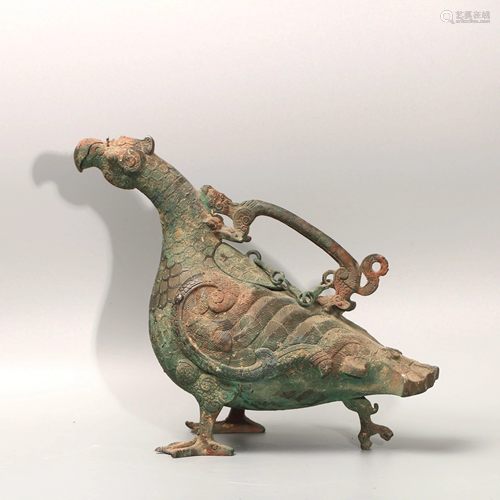 A Chinese Bronze Bird Shaped Pot