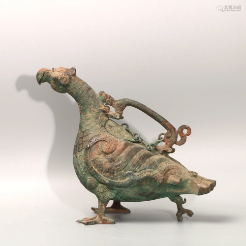 A Chinese Bronze Bird Shaped Pot