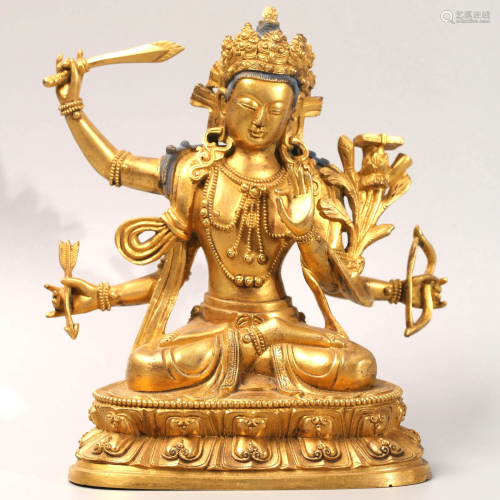 A Chinese Gild bronze Statue of Manjusri Bodhisattva