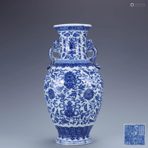 A Chinese Blue and White Floral Porcelain Double …