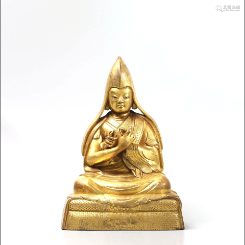 A Chinese Gild bronze Statue of Tsongkhapa