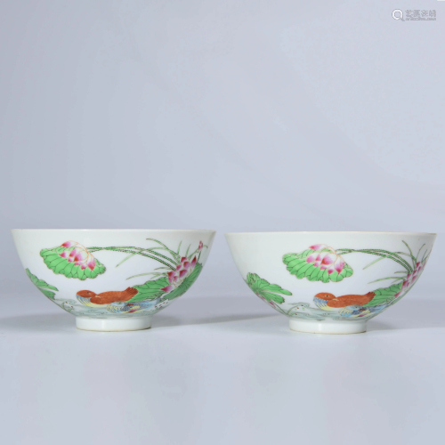 A Pair of Chinese Famille Rose Painted Inscribed
